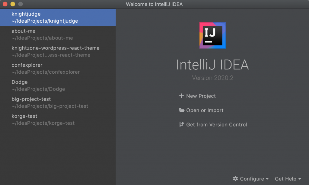 IntelliJ IDEA 開啟新專案視窗